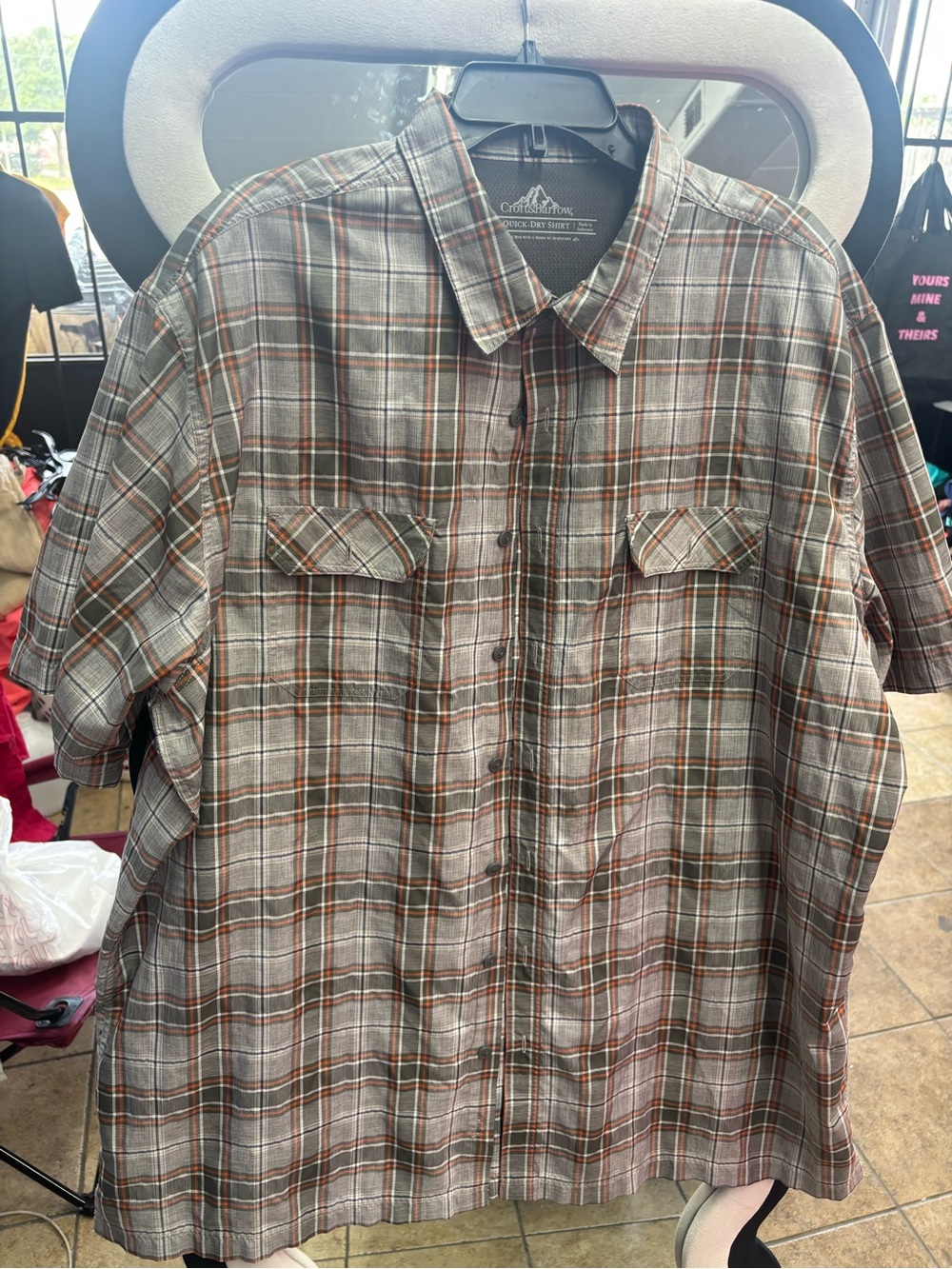 Croft & Barrow Gray Plaid Shirt with Orange Accents